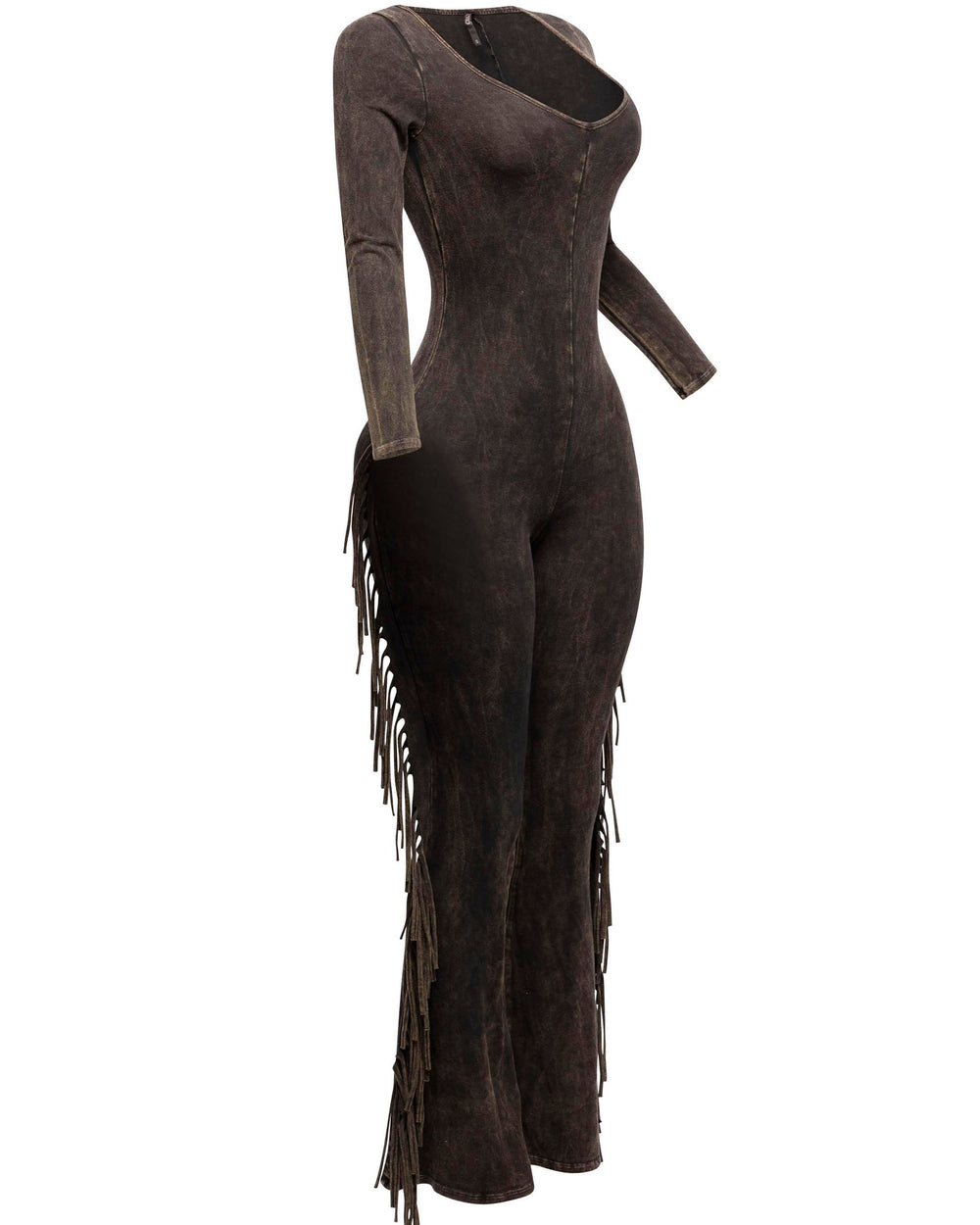 Amour Fringe Jumpsuit-Brown