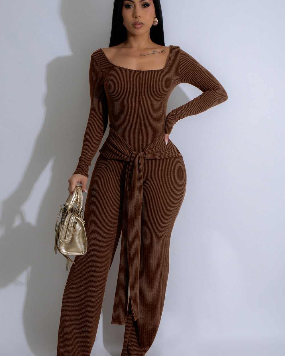 Ava Tie Jumpsuit-Brown