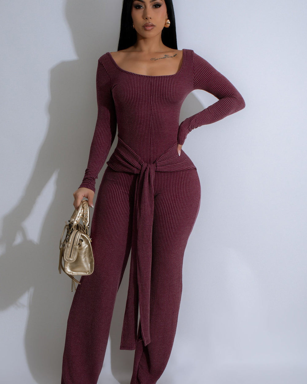 Ava Tie Jumpsuit-Burgundy
