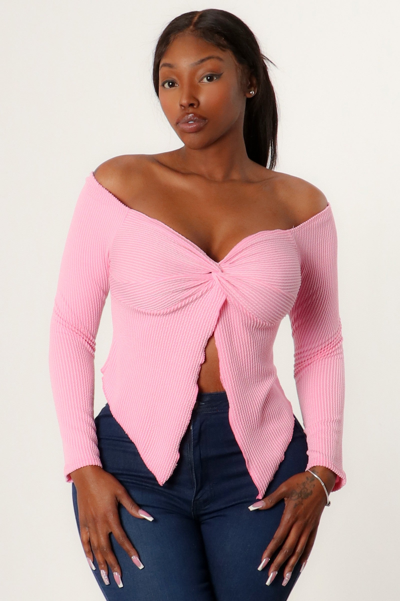 Amelia Off Shoulder Top-Pink