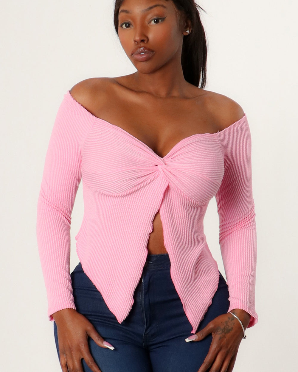 Amelia Off Shoulder Top-Pink