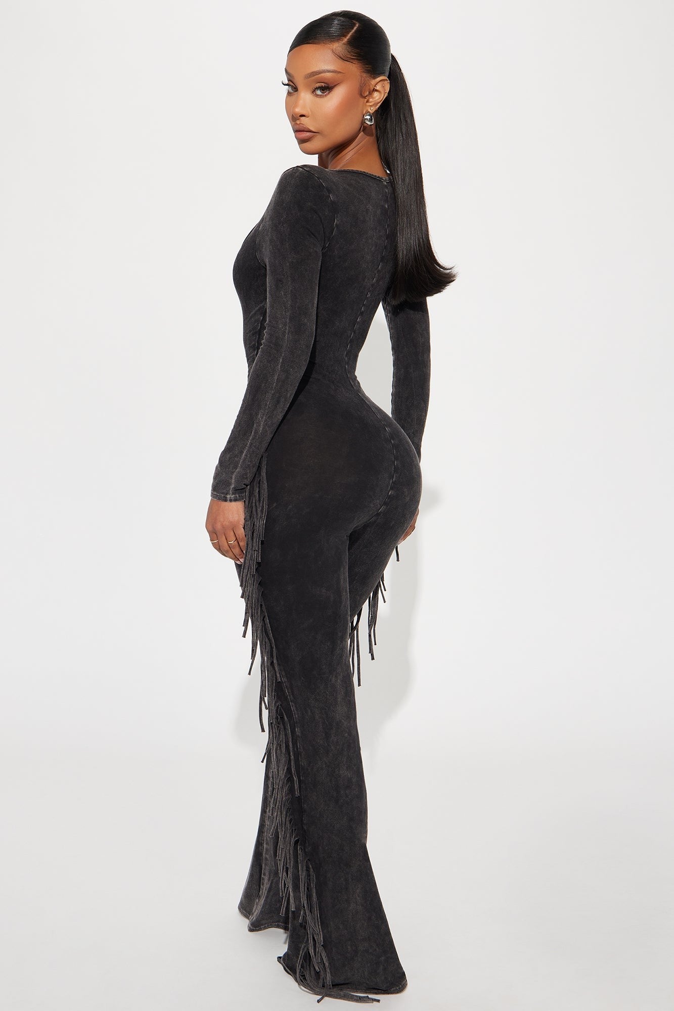 Amour Fringe Jumpsuit-Charcoal