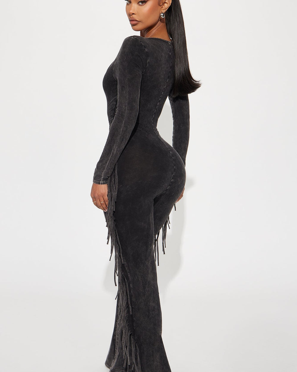 Amour Fringe Jumpsuit-Charcoal