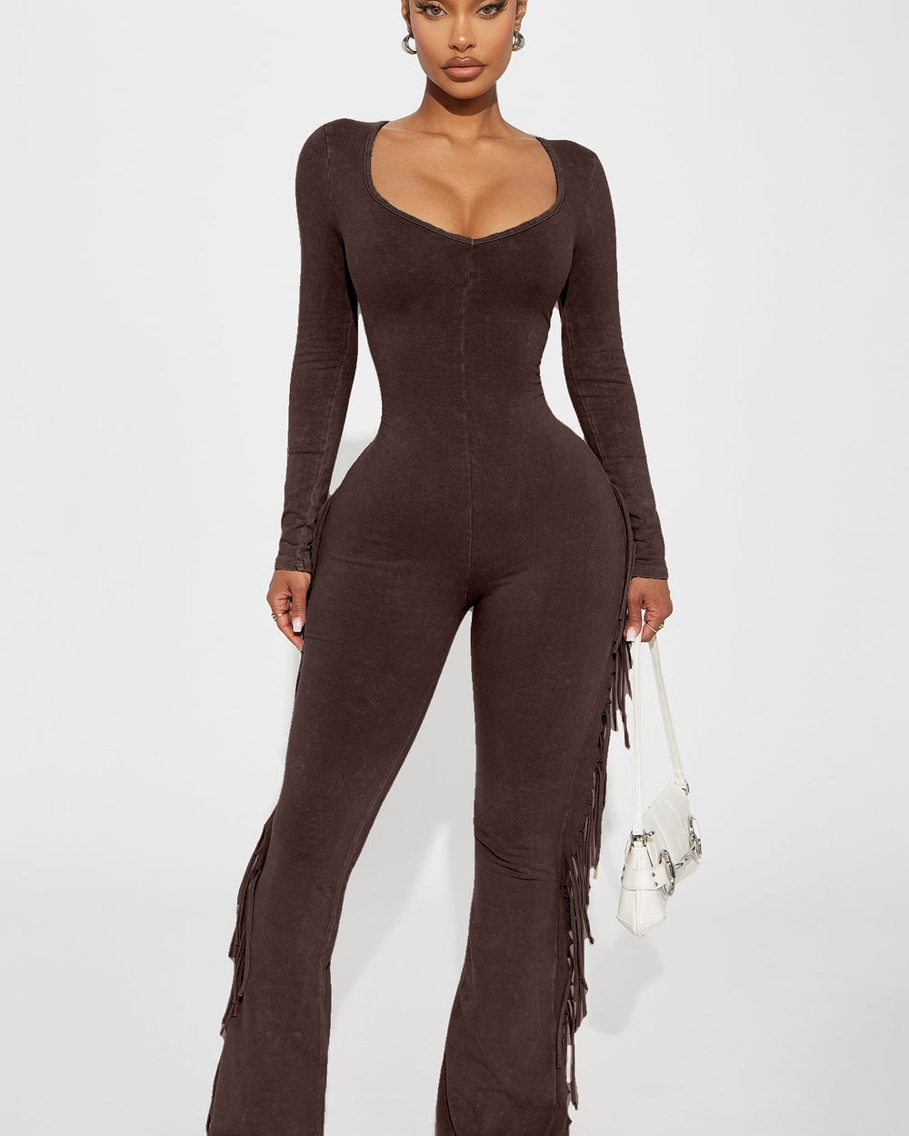 Amour Fringe Jumpsuit-Brown