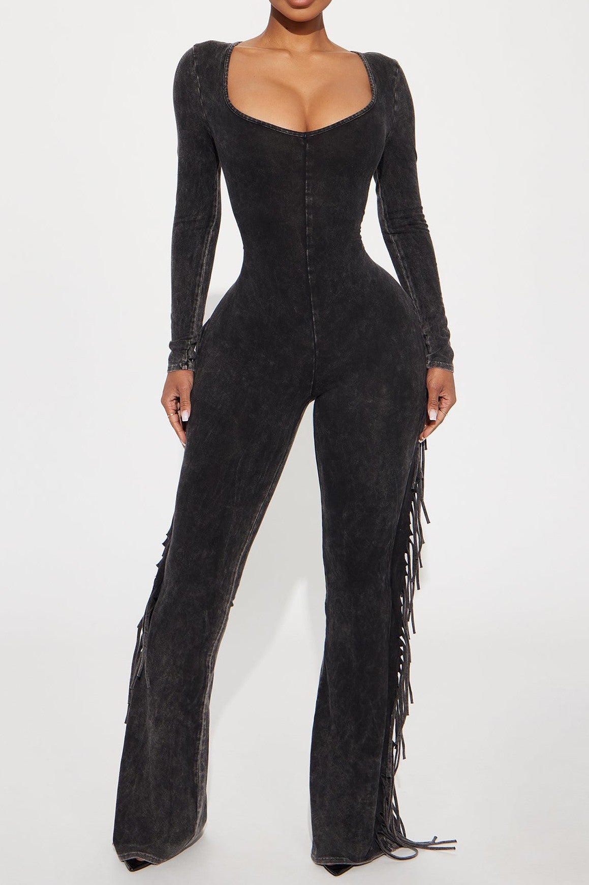 Amour Fringe Jumpsuit-Charcoal