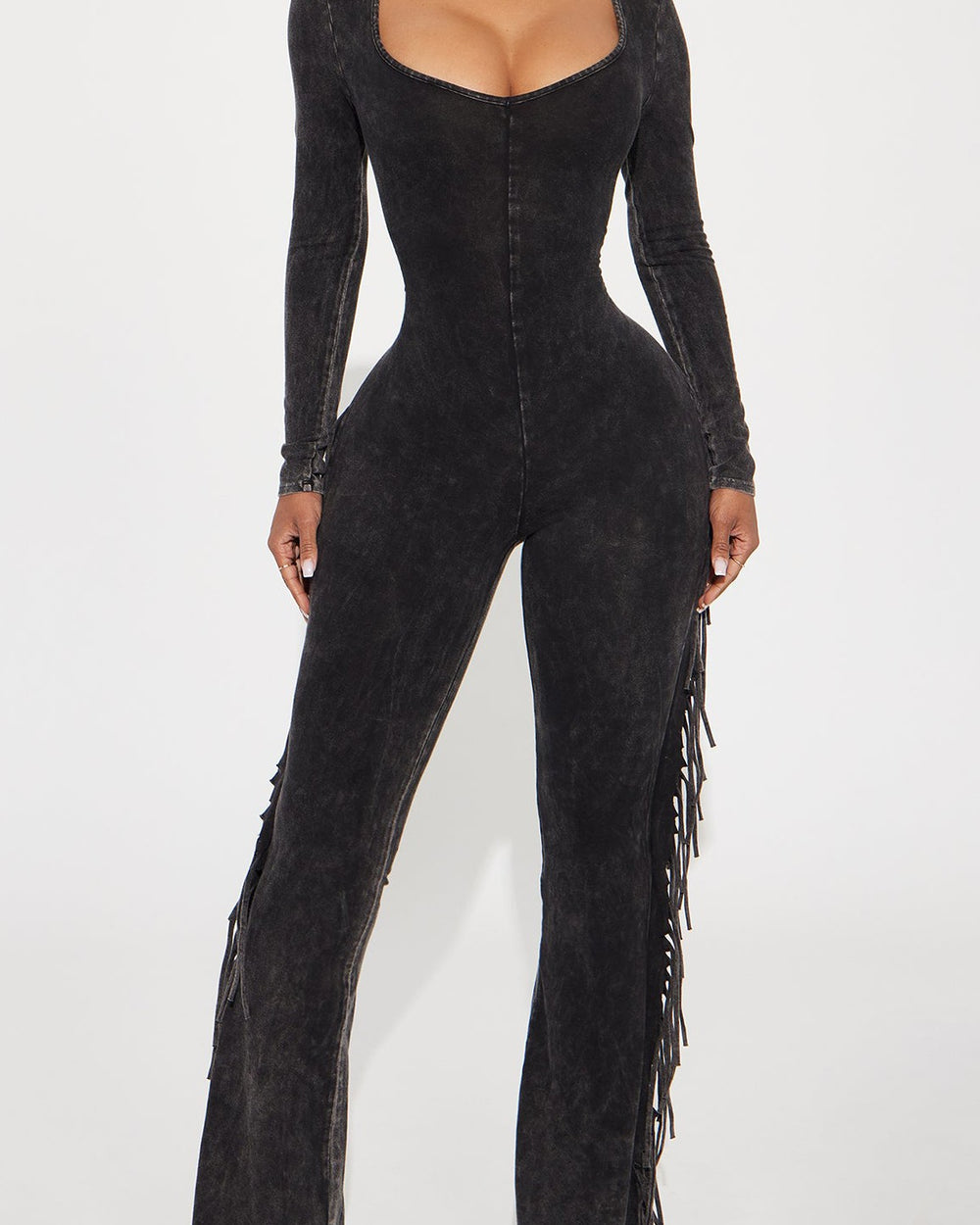 Amour Fringe Jumpsuit-Charcoal