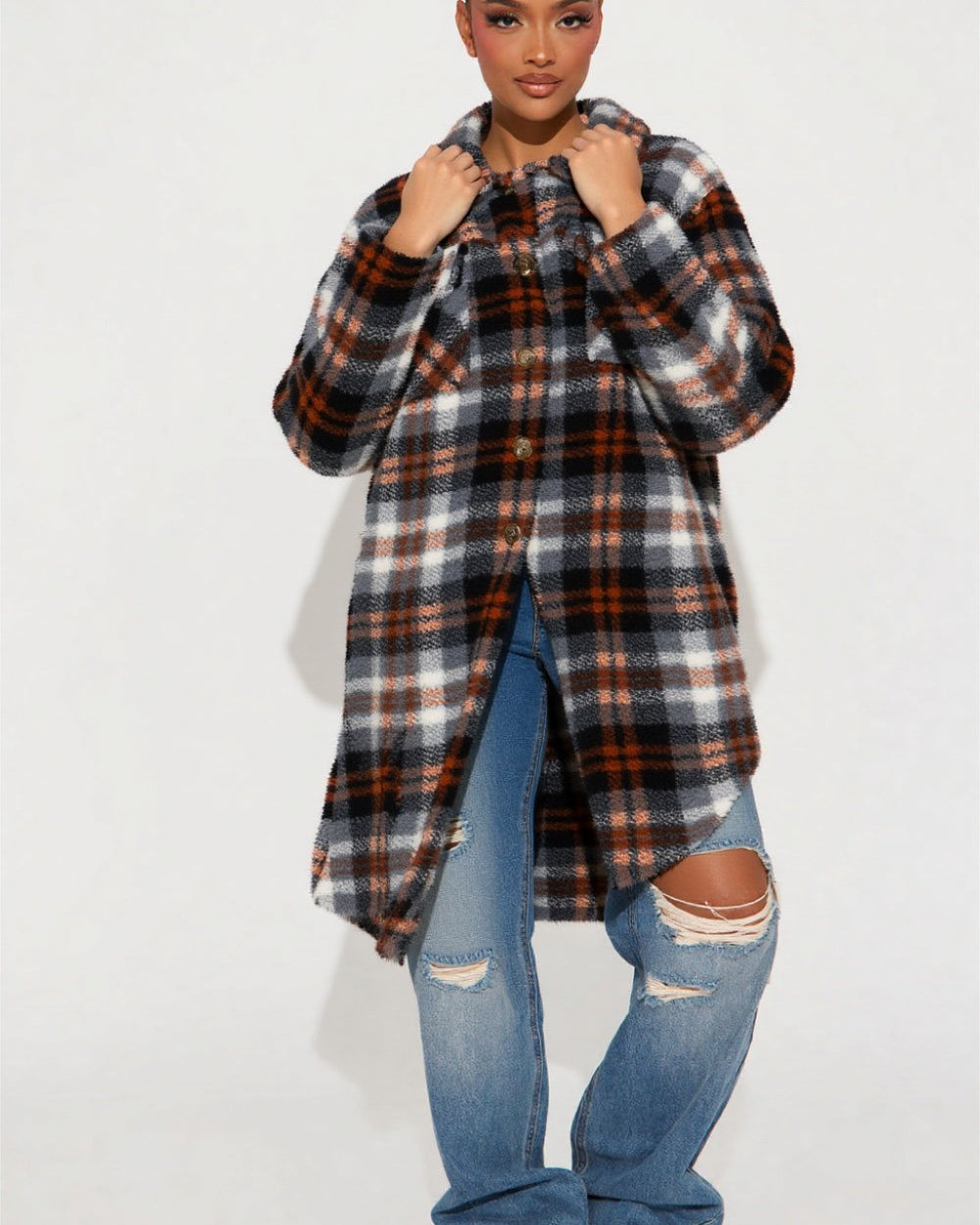 Plaid Babe Flannel-Rust/Ivory