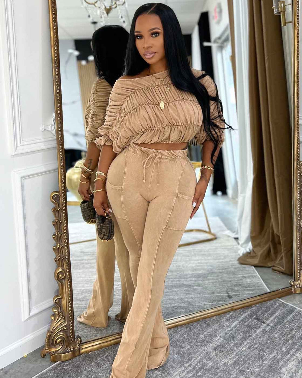 Crush Hour Pants Set-Tan