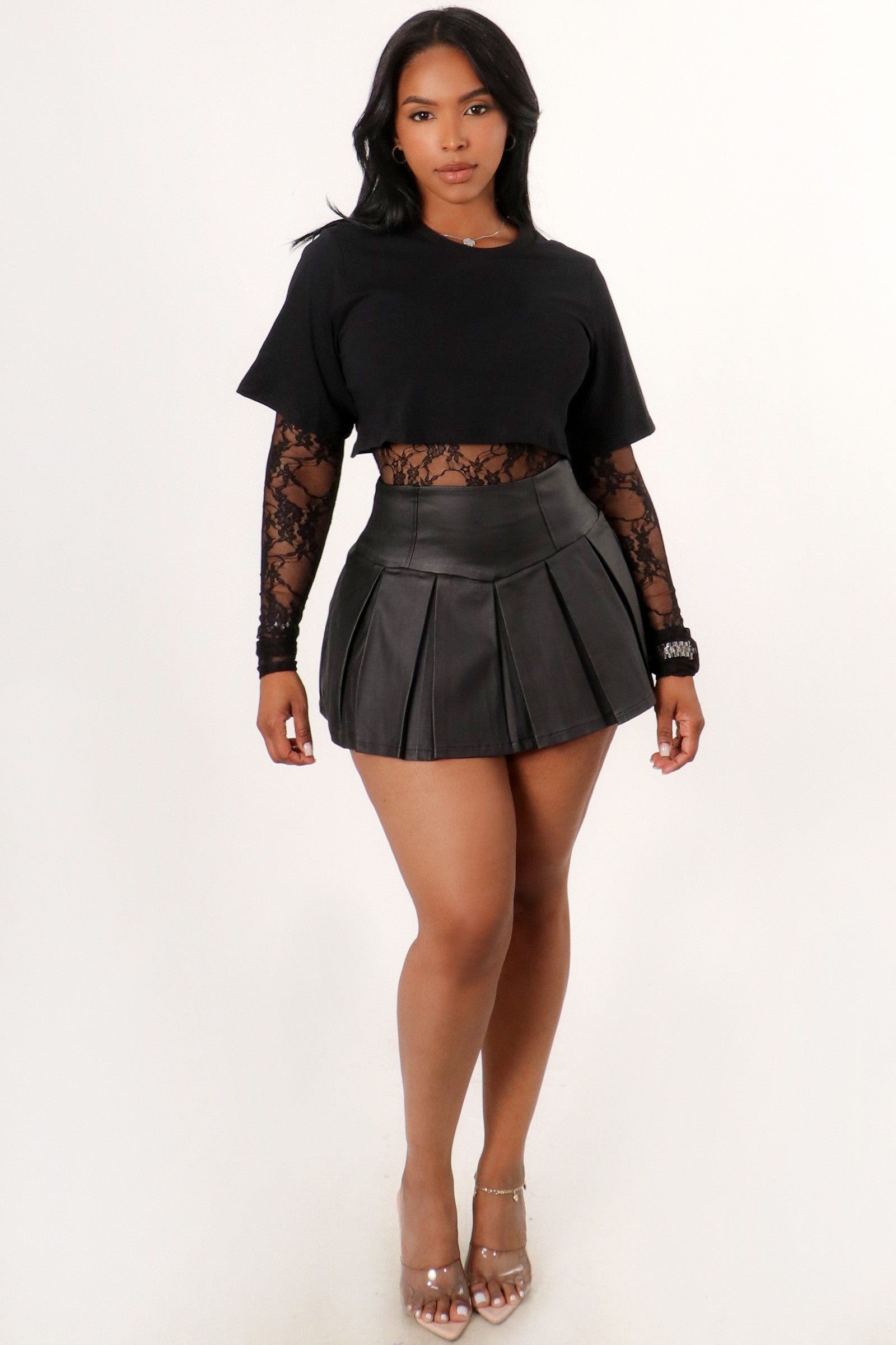 Girl Talk Leather Pleated Skirt