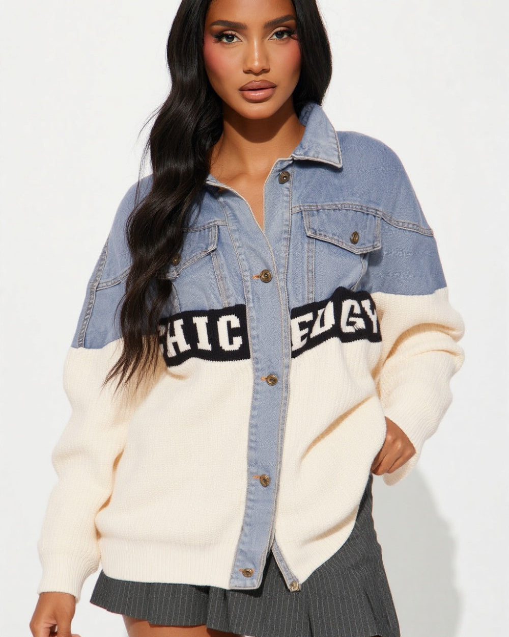 So Chic Denim Contrast Jacket-Ivory