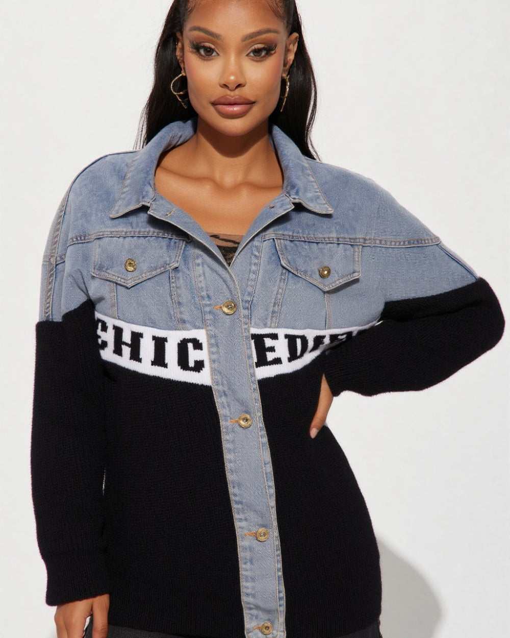 So Chic Denim Contrast Jacket-Black