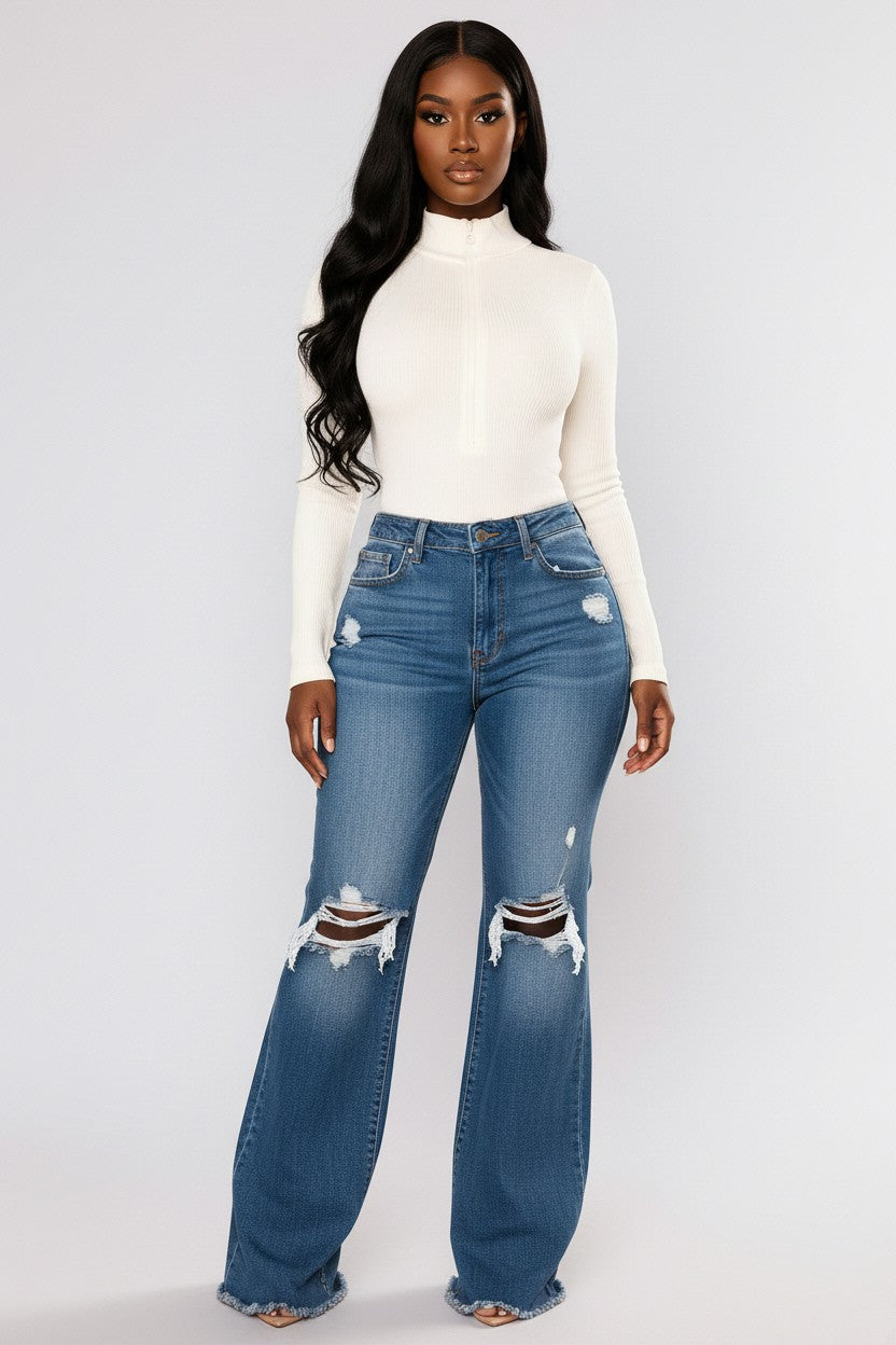 Sasha Fitted Zip-Up Bodysuit-White