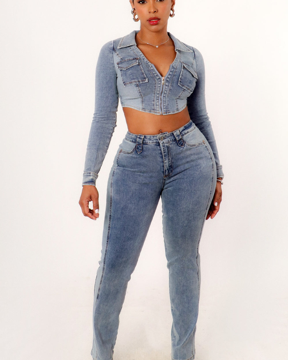 Own The Night Denim Pants Set