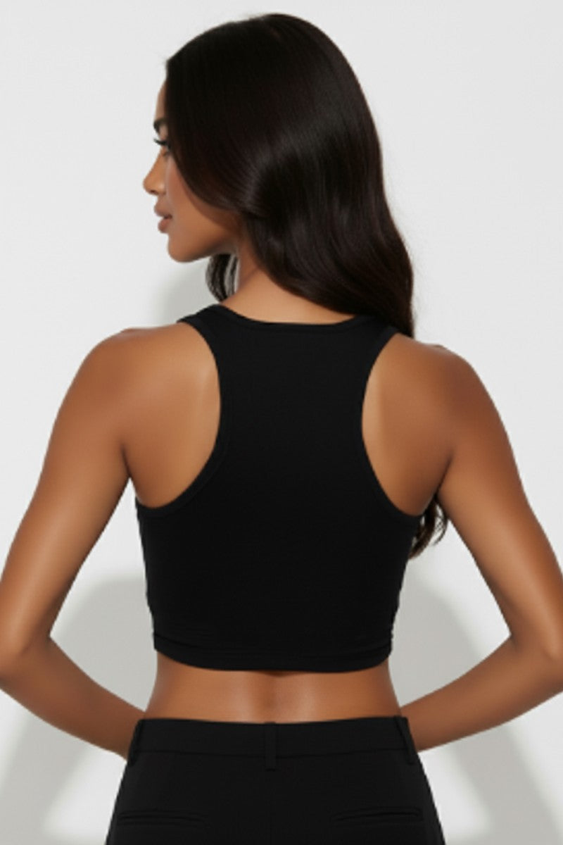 Barely There Mesh Crop Tank-Black