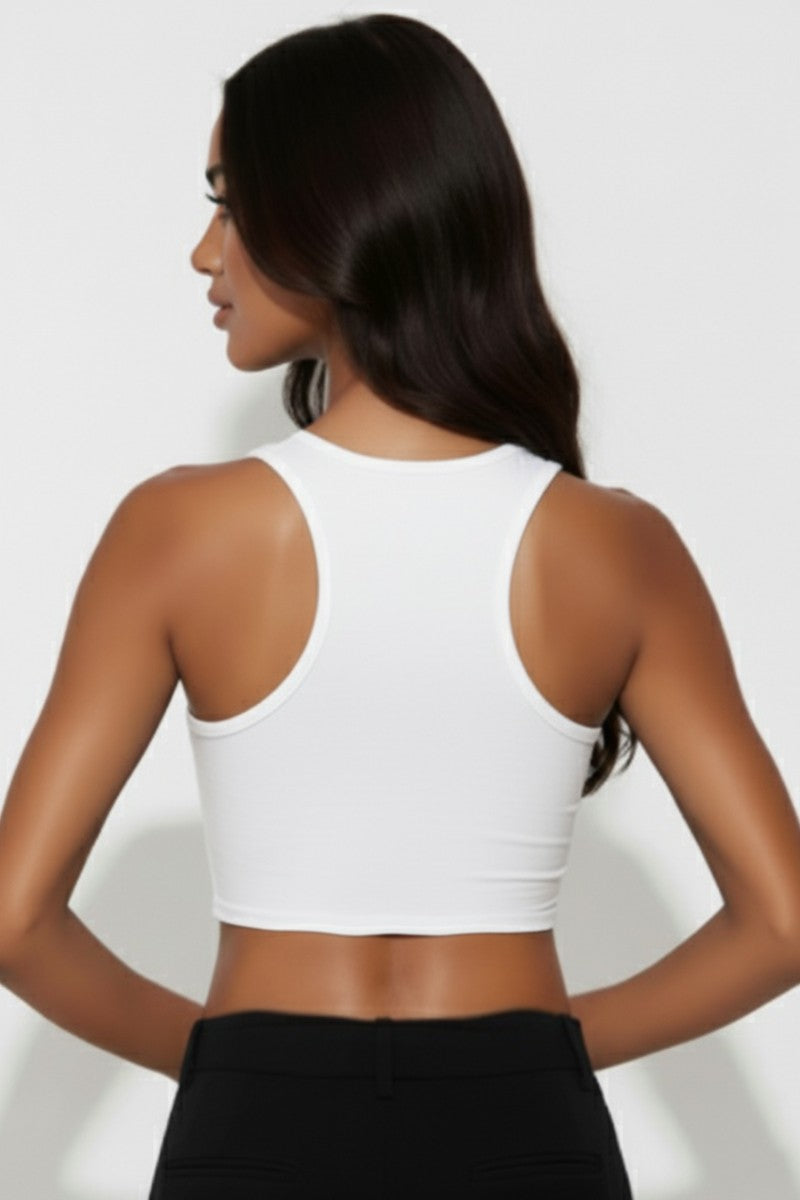 Barely There Mesh Crop Tank-White
