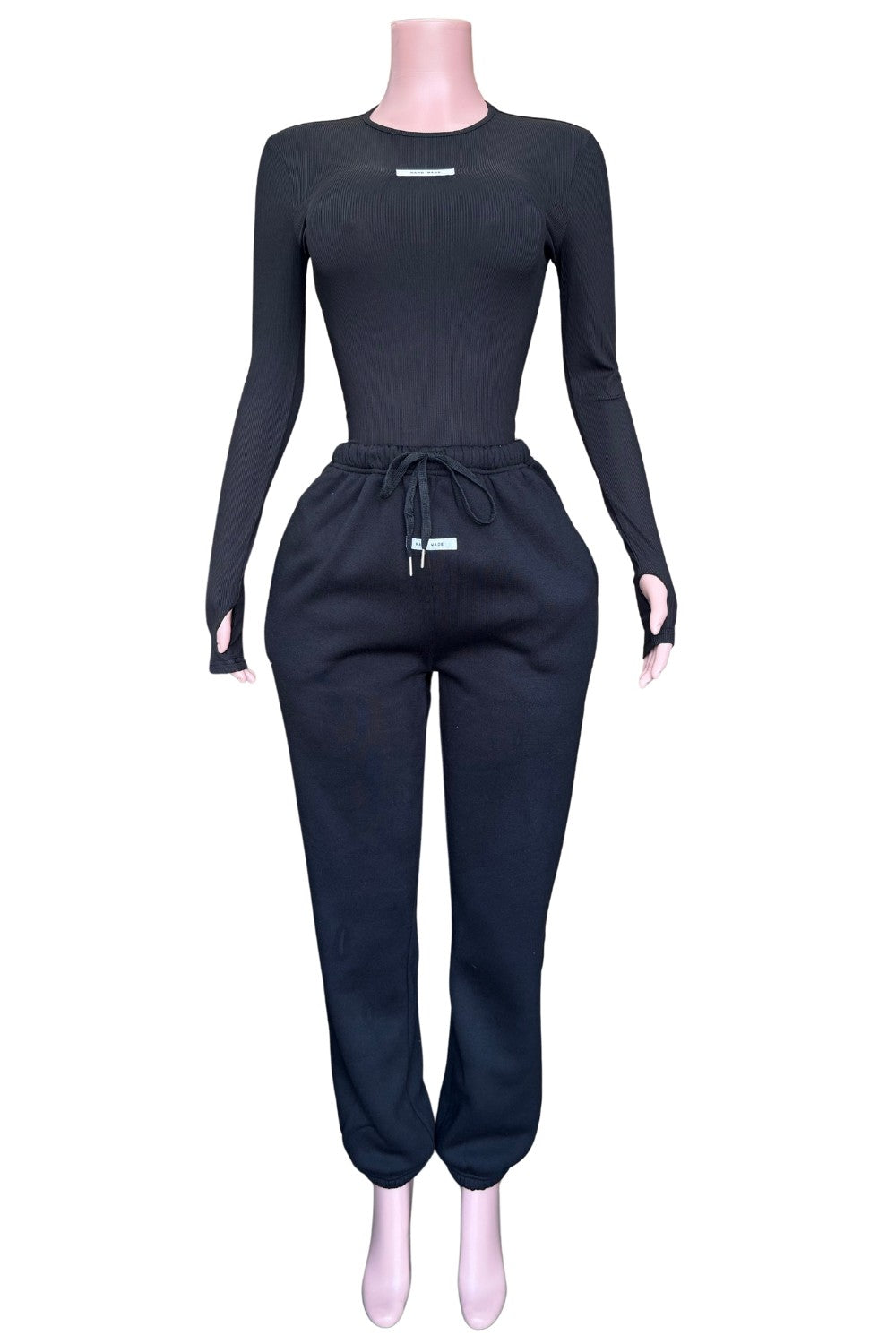 Handmade Bodysuit And Jogger Set-Black