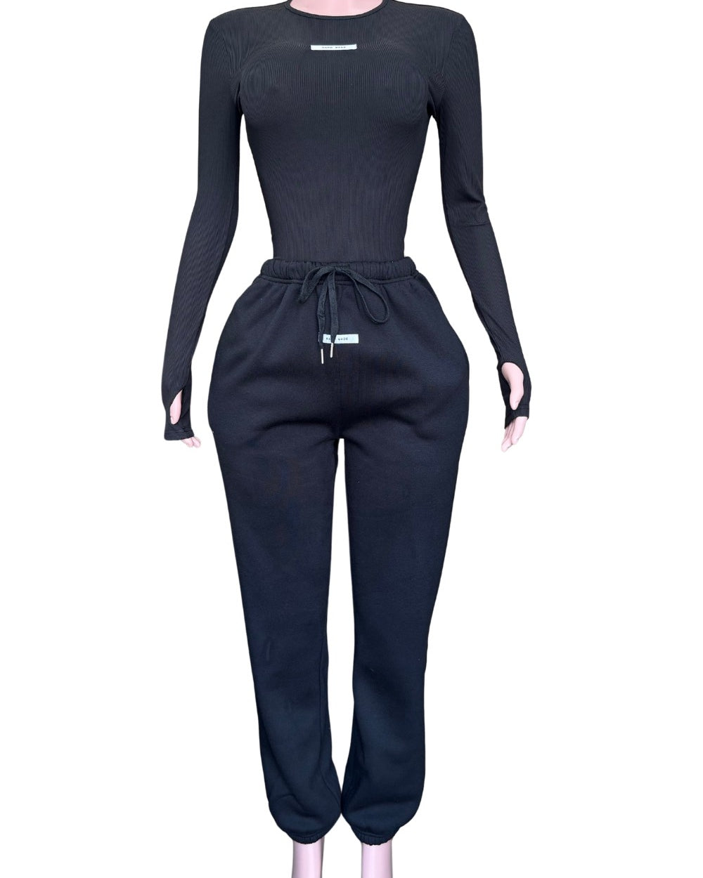 Handmade Bodysuit And Jogger Set-Black