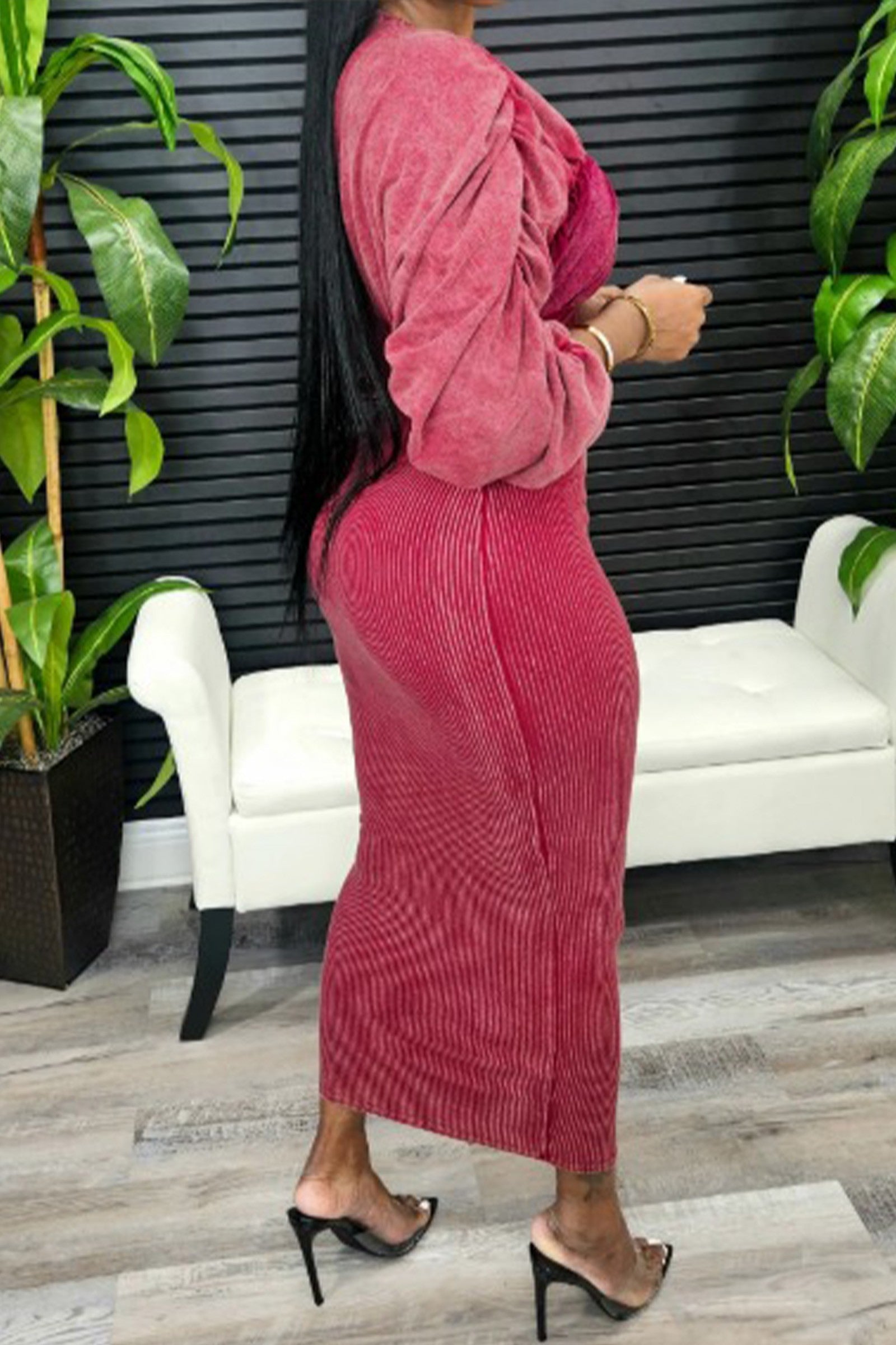 Making Me Blush Midi Dress-Wine