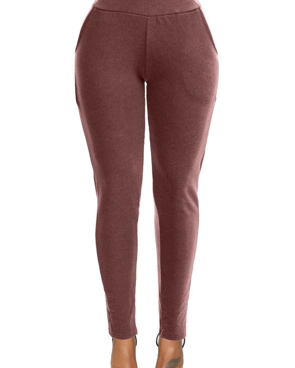 Basic Pocket Leggings-Burgundy