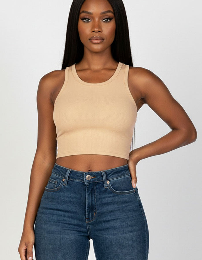 Everyday Ribbed Tank-Khaki
