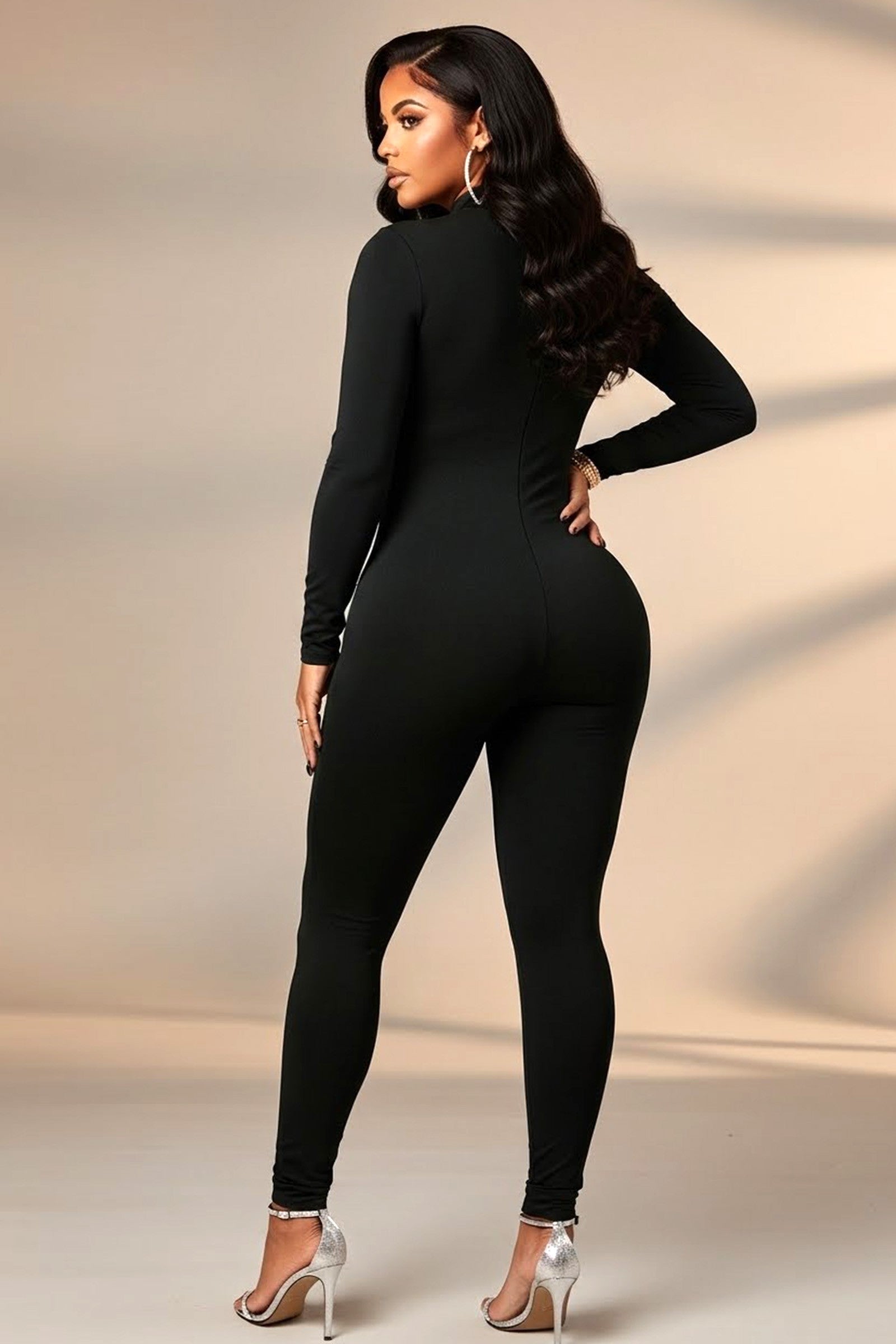Mock Neck Jumpsuit-Black