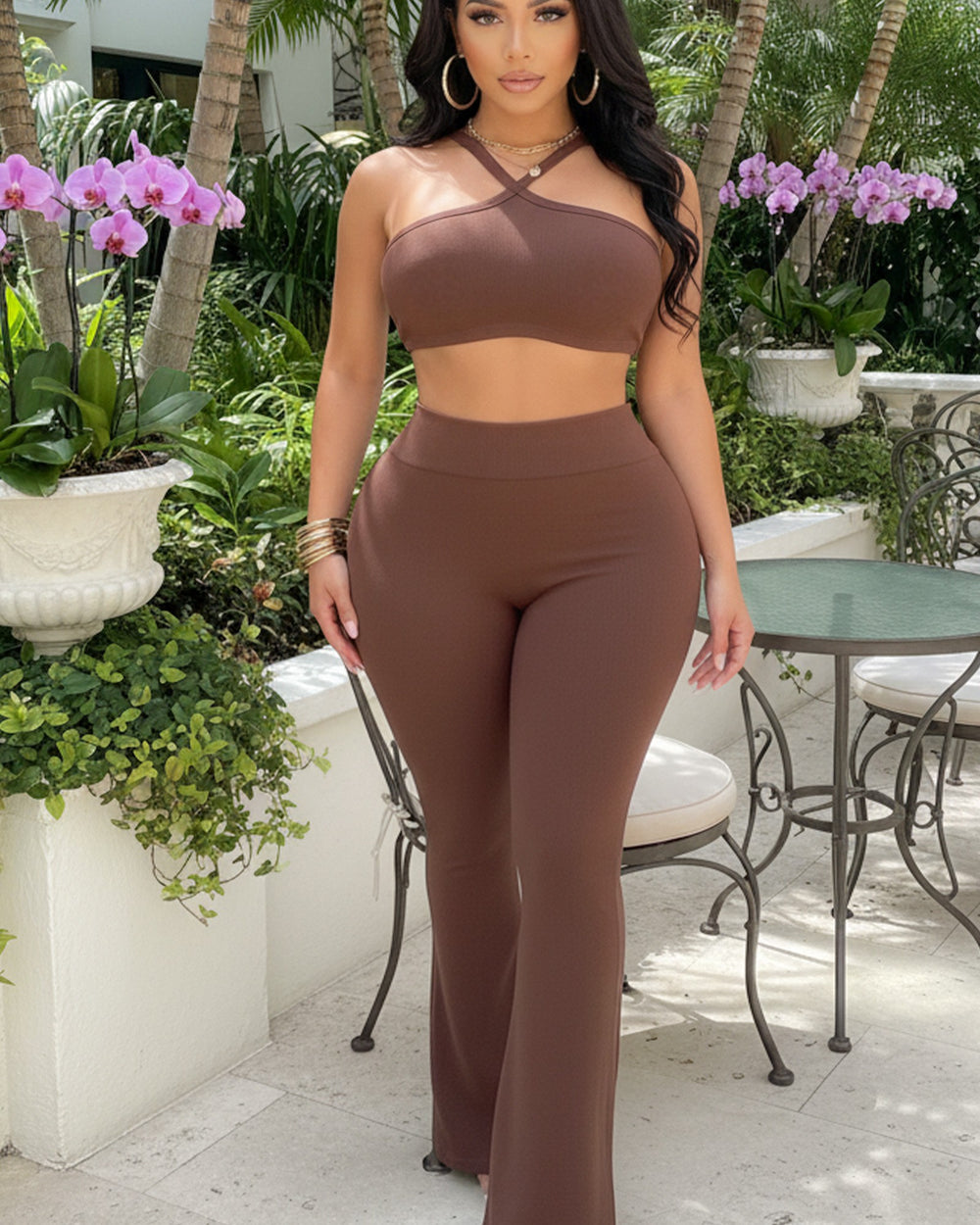 Chill Moves Seamless Pants Set-Brown