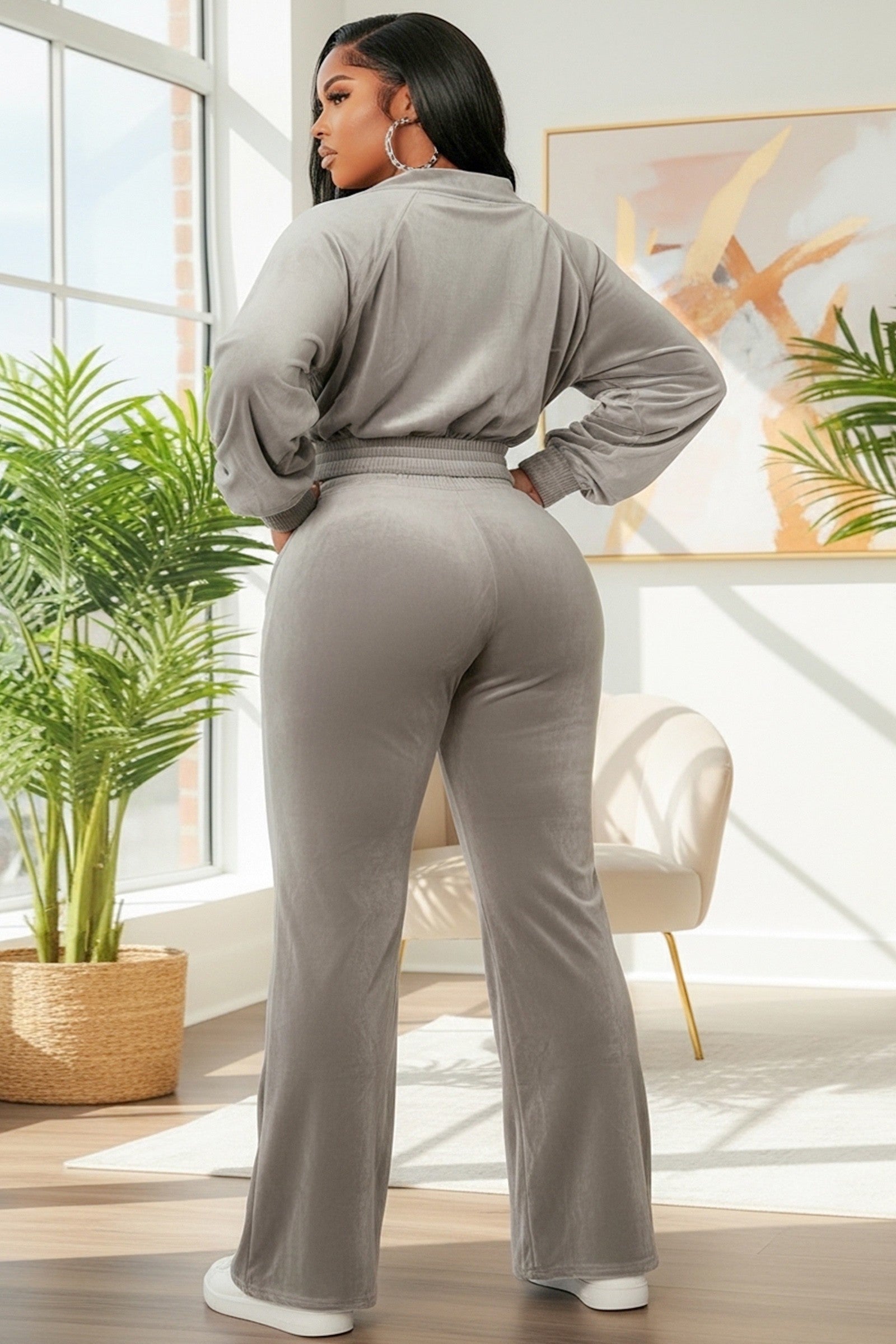 Boujie Velour Sweatsuit-Grey