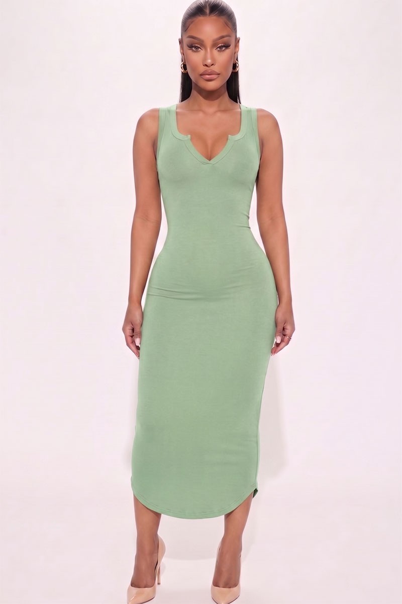 Soft Contour Midi Dress-Sage