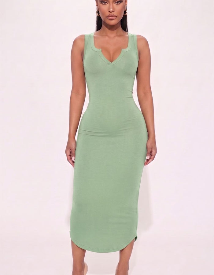 Soft Contour Midi Dress-Sage