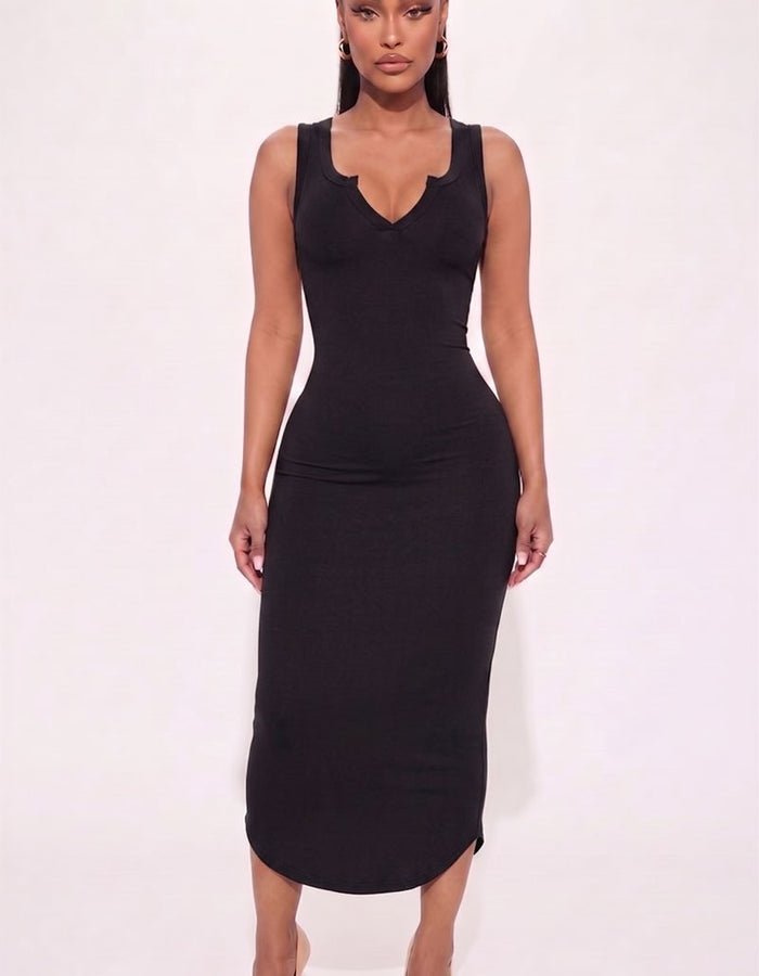 Soft Contour Midi Dress-Black
