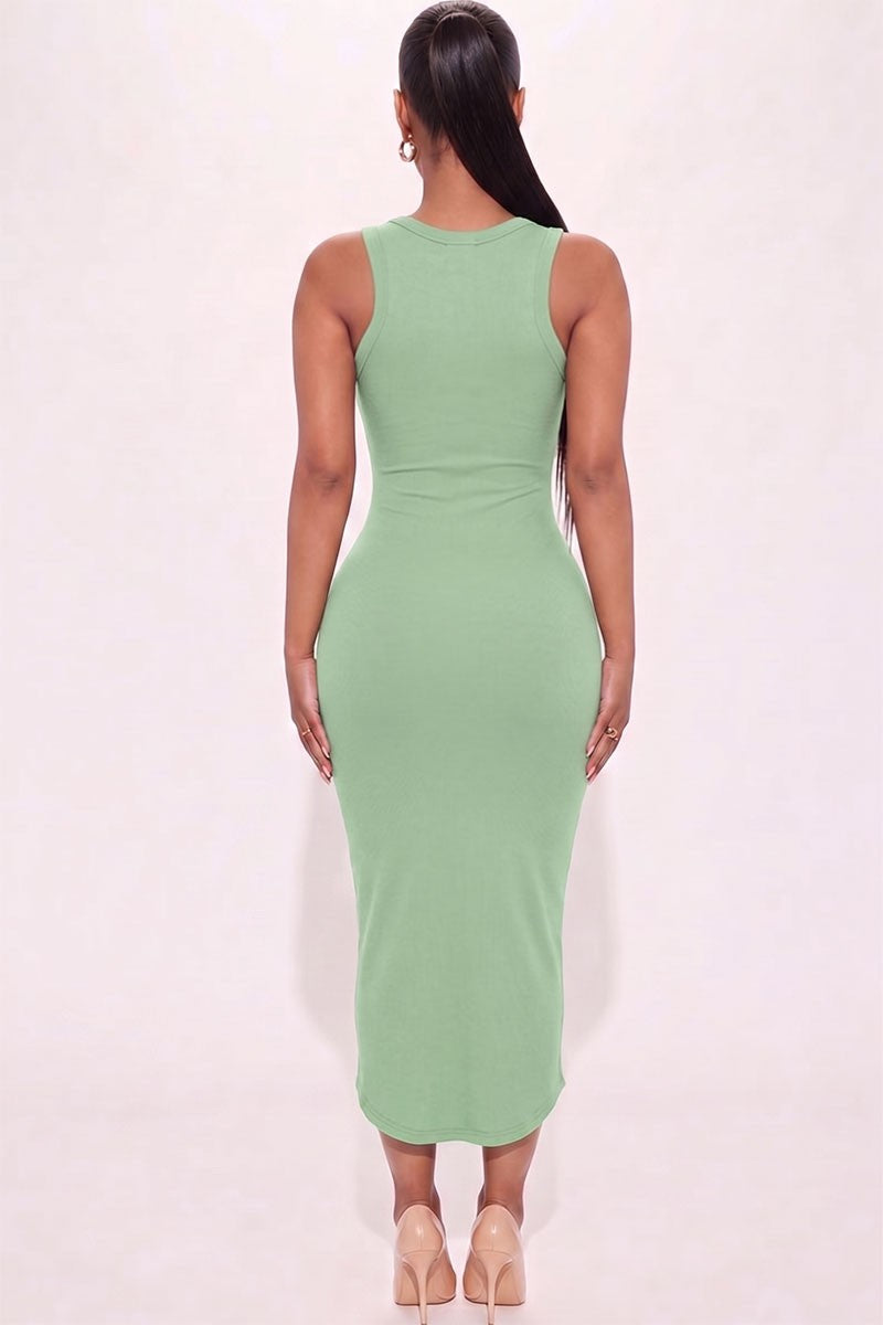 Soft Contour Midi Dress-Sage