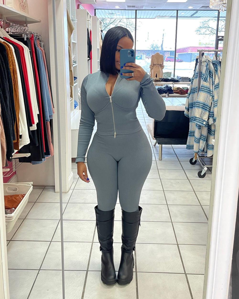 Baddie On The Go Legging Set-Charcoal