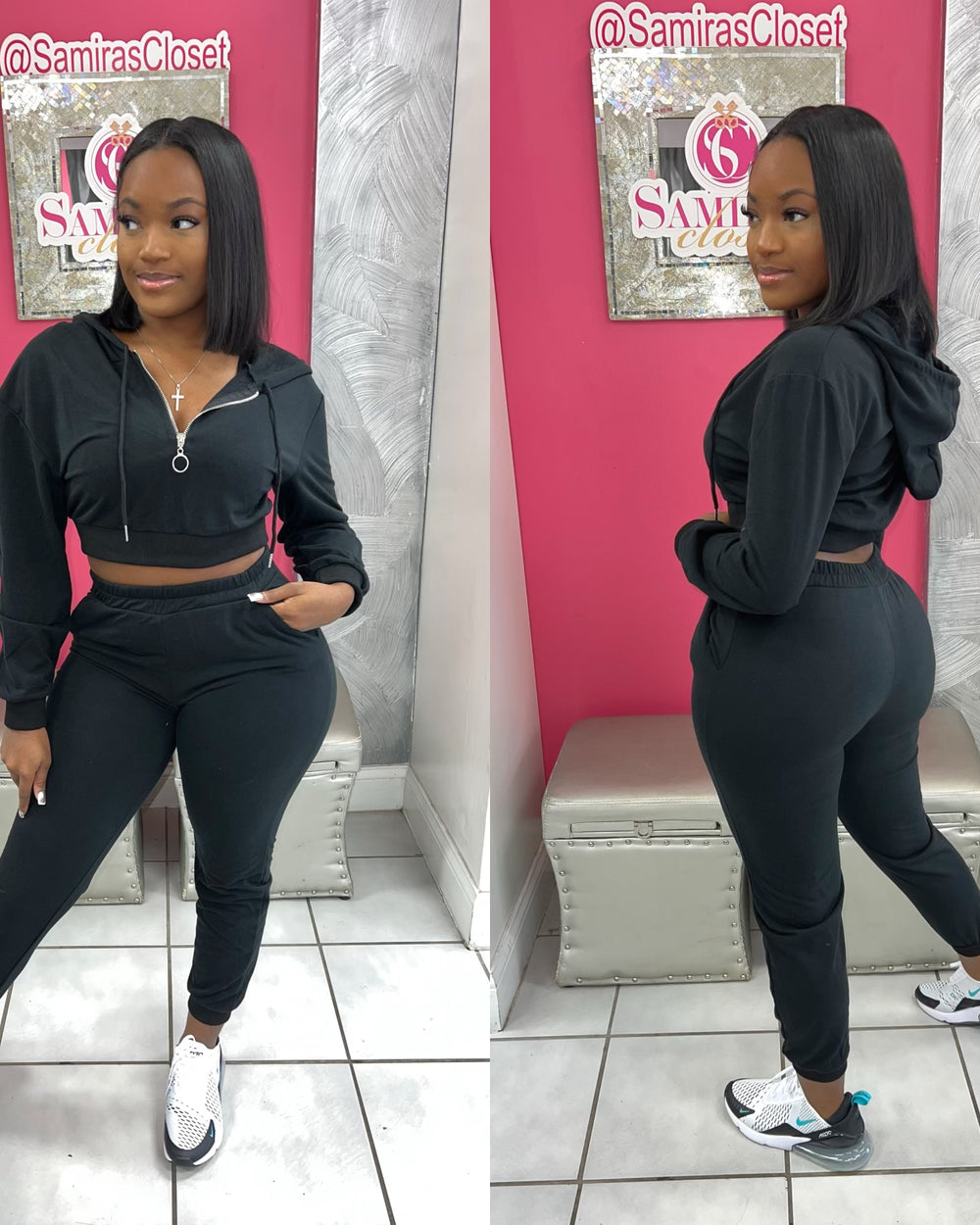 Courtside Hoody Jogger Set-Black