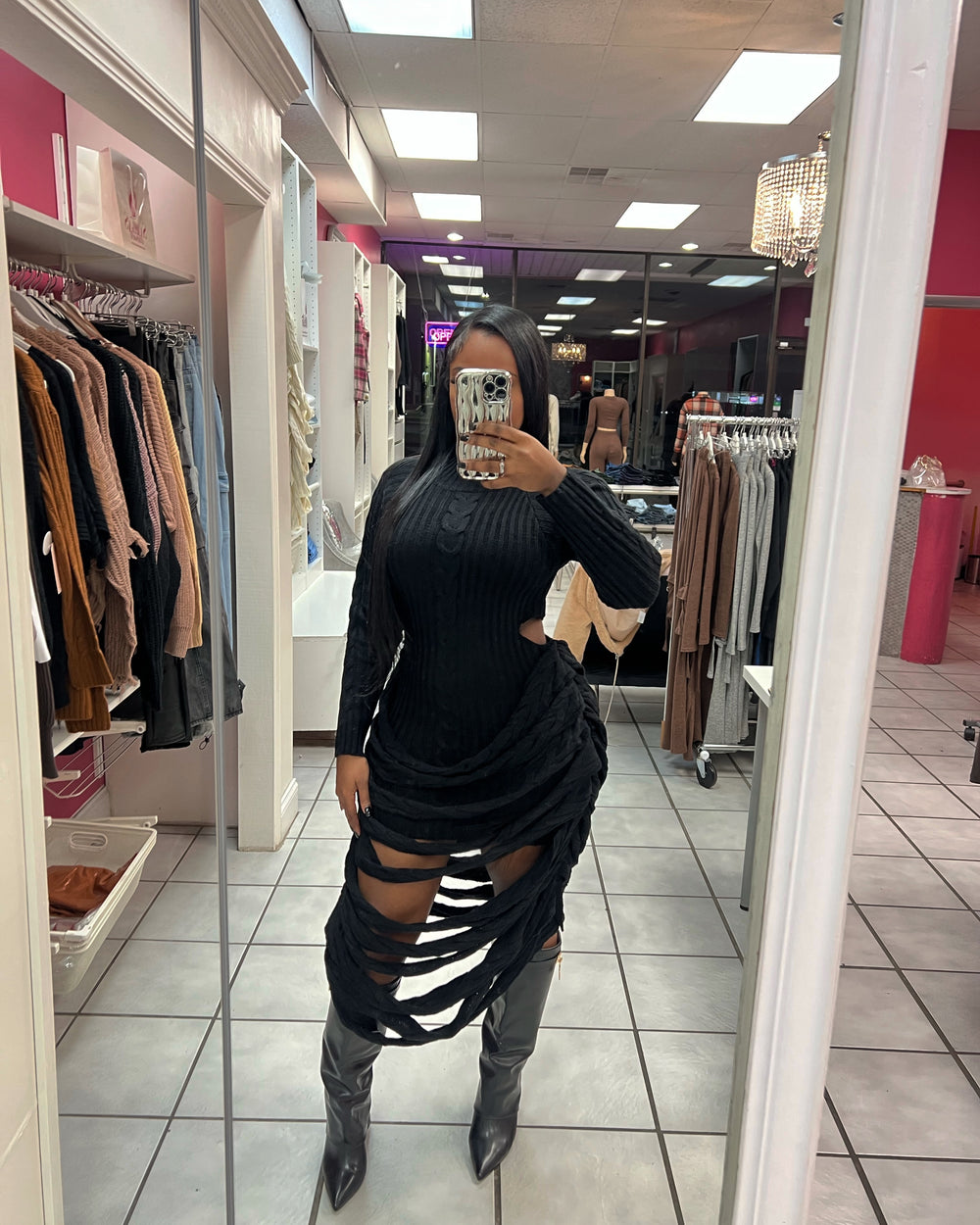 Make The Cut Sweater Dress-Black