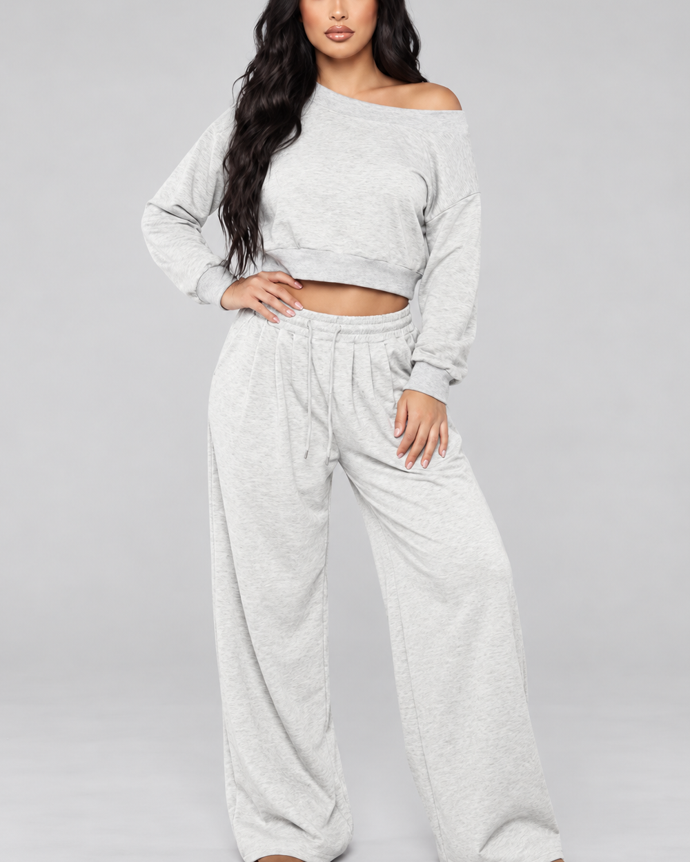 Slouch & Chic Lounge Set-Heather Gray
