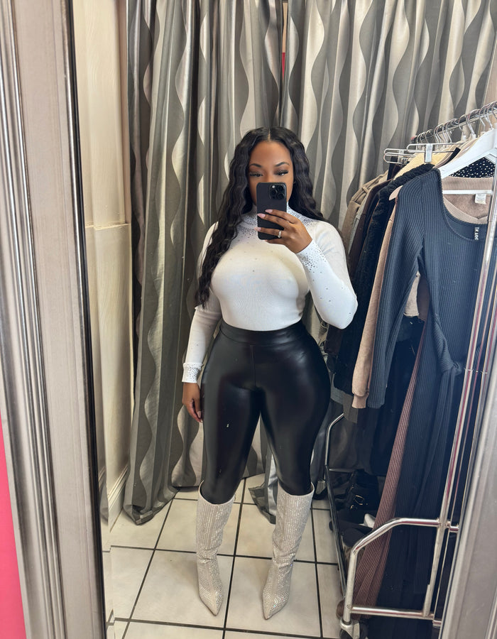 Glamour Mock Neck Bodysuit-White
