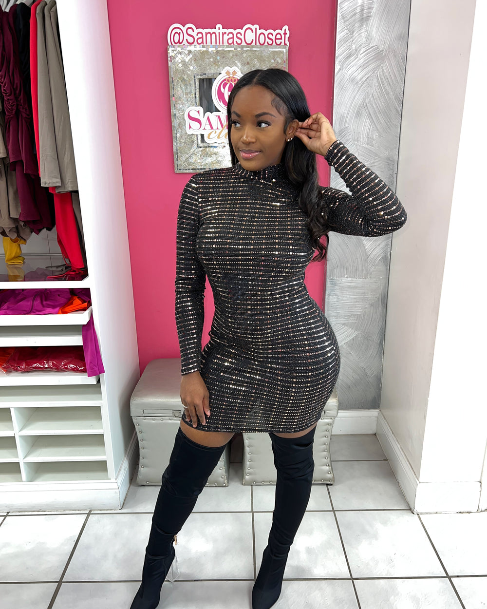 Bling Me Sequin Bodycon Dress-Black