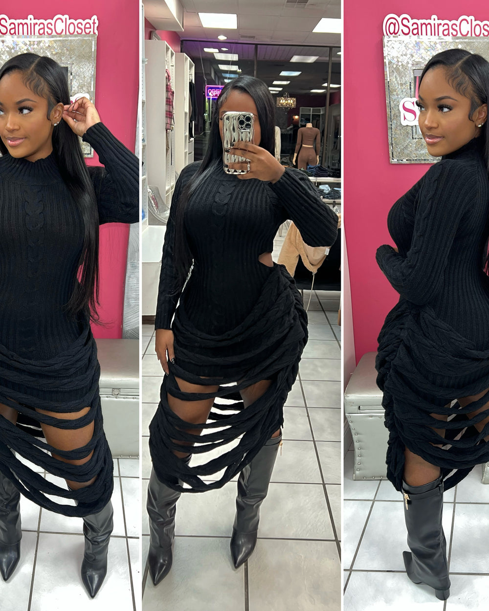 Make The Cut Sweater Dress-Black