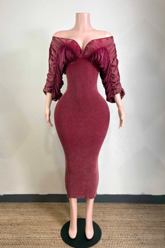 Making Me Blush Midi Dress-Wine