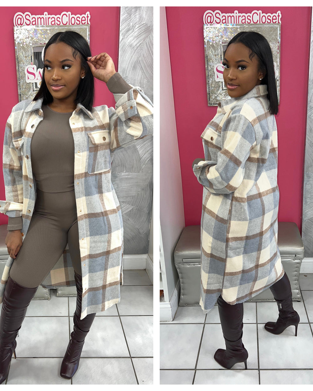 Better This Way Plaid Jacket-Grey Cream Combo