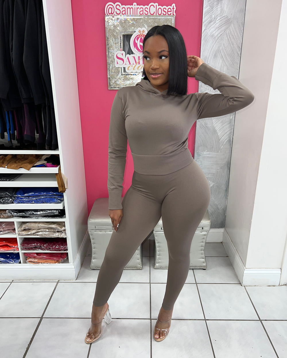 Casually Cute Hoodie Set-Taupe