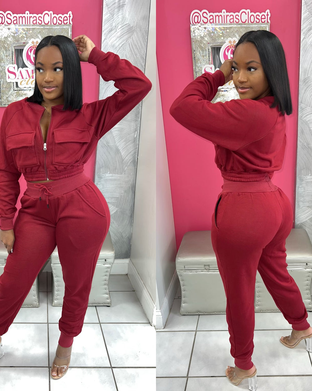On The Go Jogger Set-Burgundy