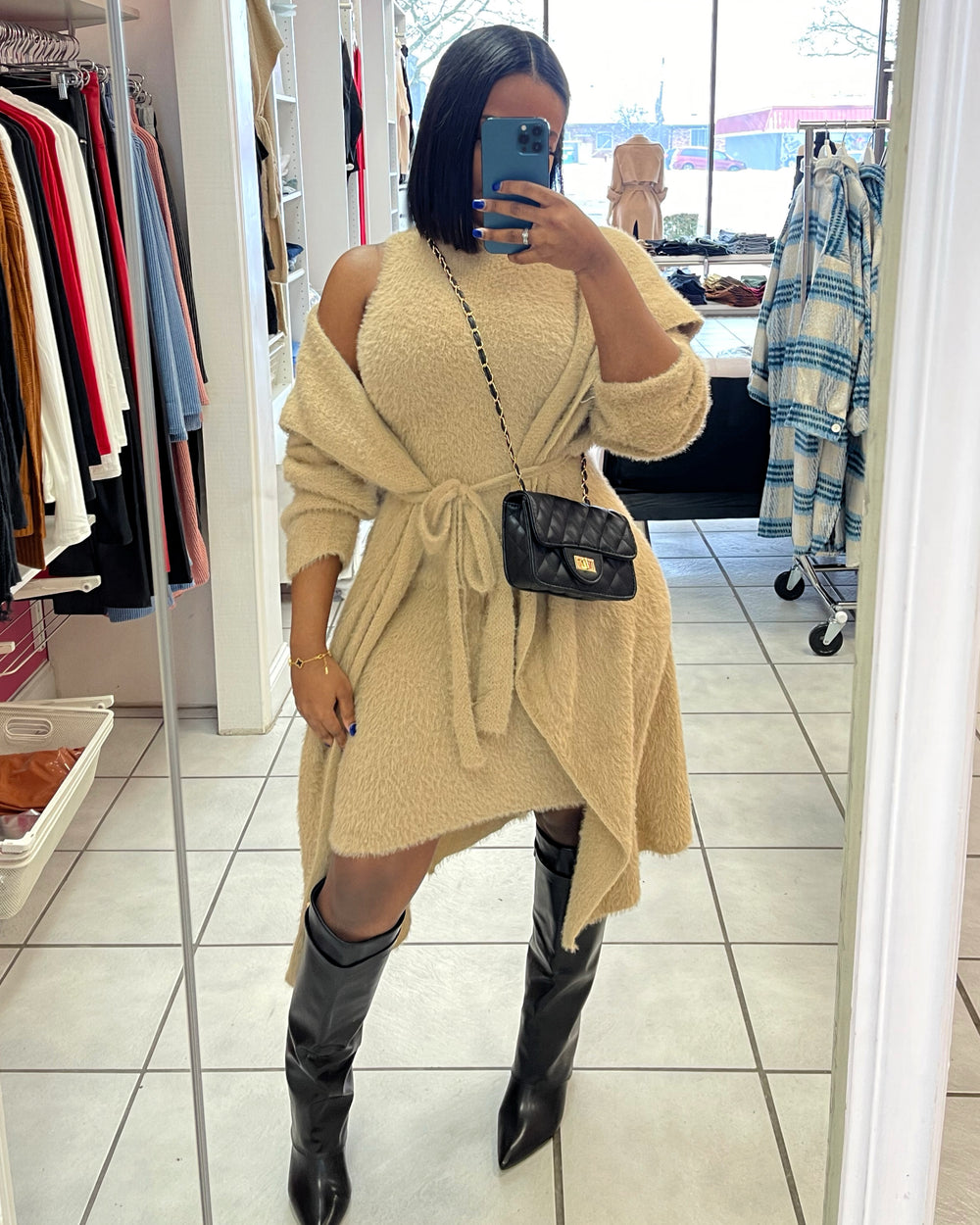 Steppin Out Cozy Cardigan Set-Tan