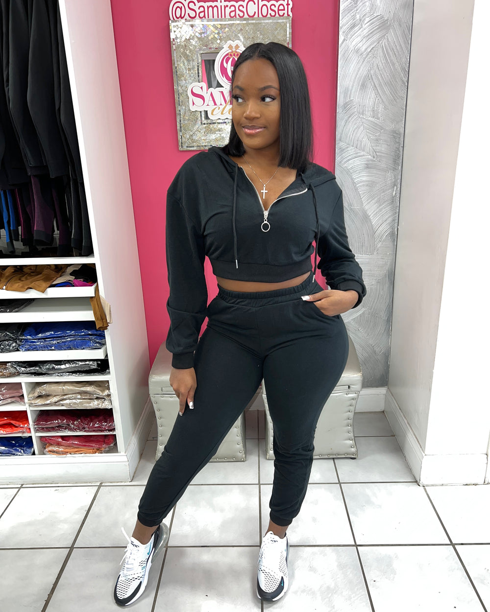 Courtside Hoody Jogger Set-Black