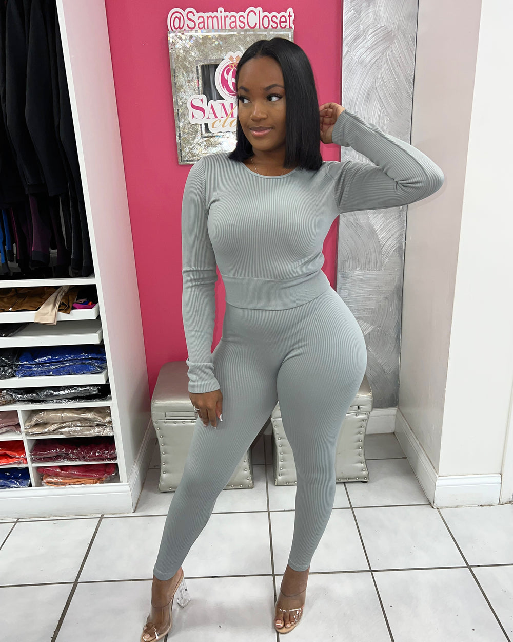 Kick Back Legging Set-Grey