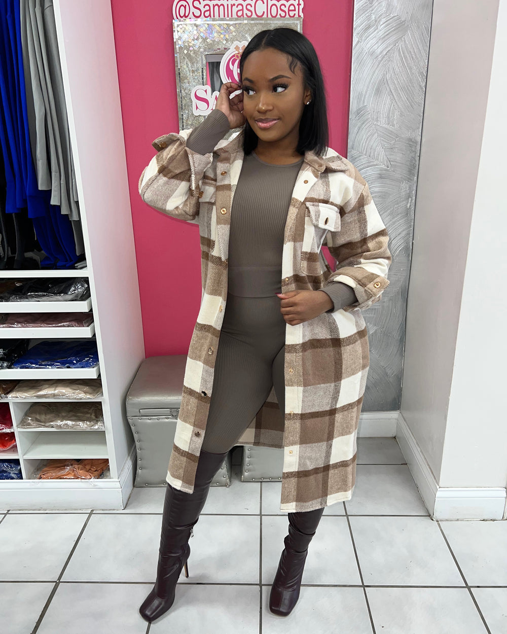 Better This Way Plaid Jacket-Brown/Tan Combo