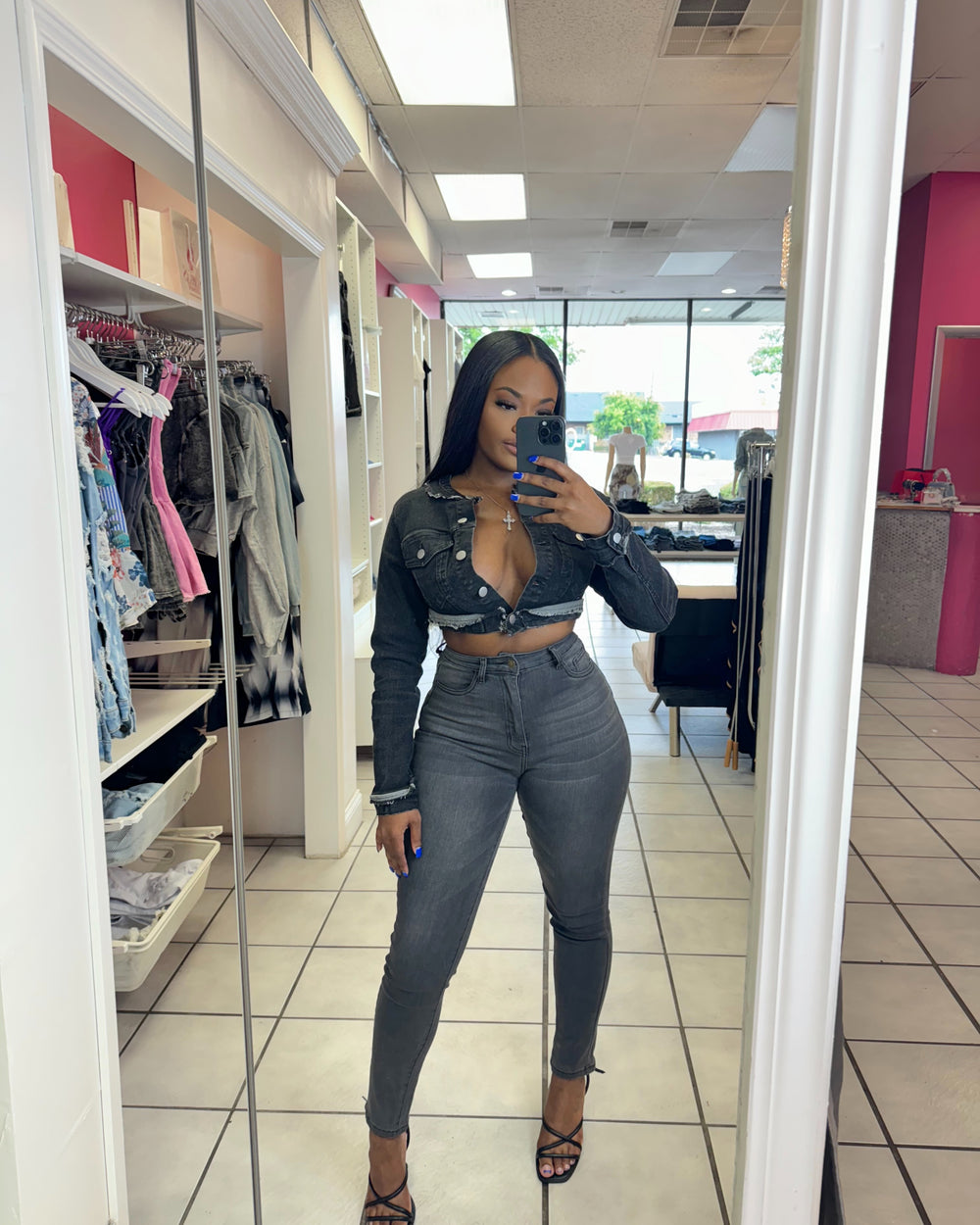 Hot Style Denim Crop Top-Black