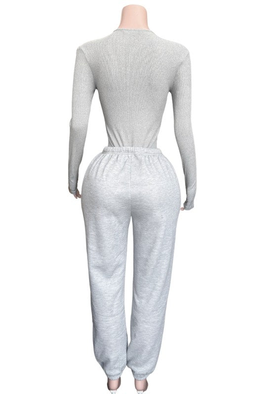 Handmade Bodysuit And Jogger Set-Grey