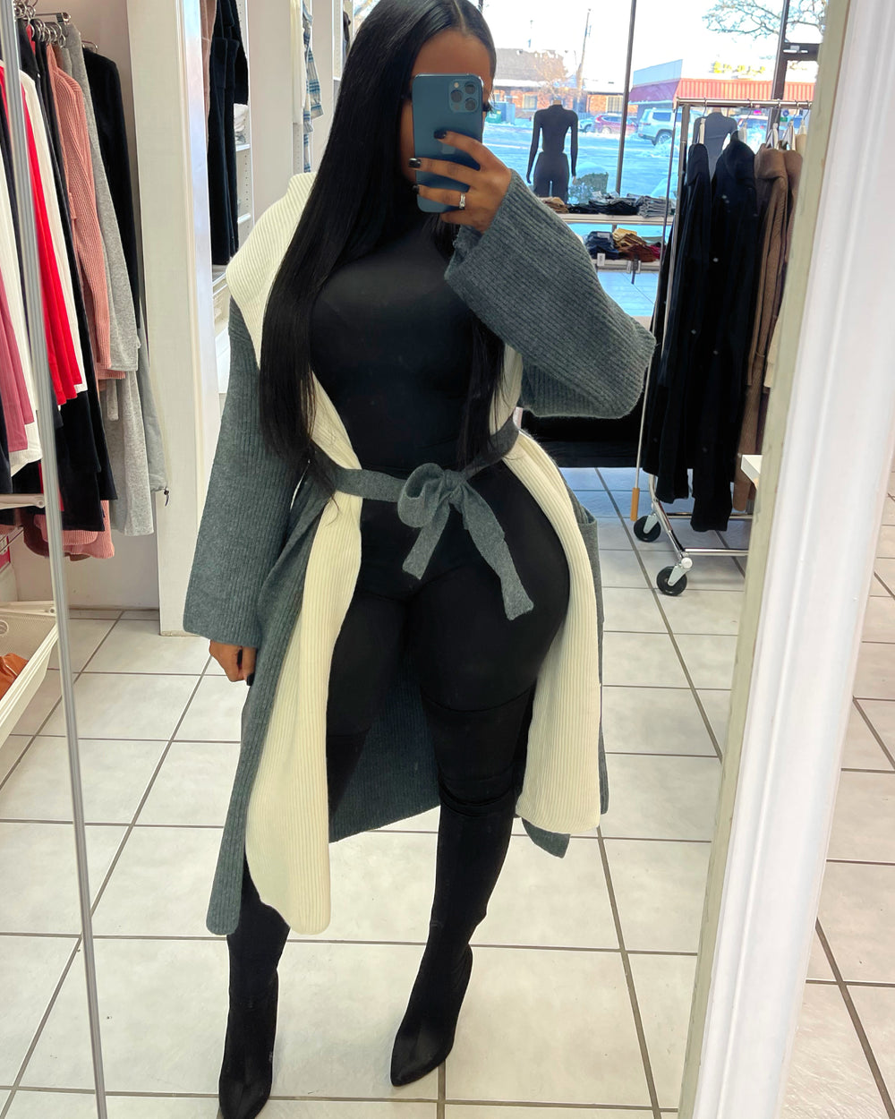 Feeling Fine Two Toned Cardigan-Grey/Ivory