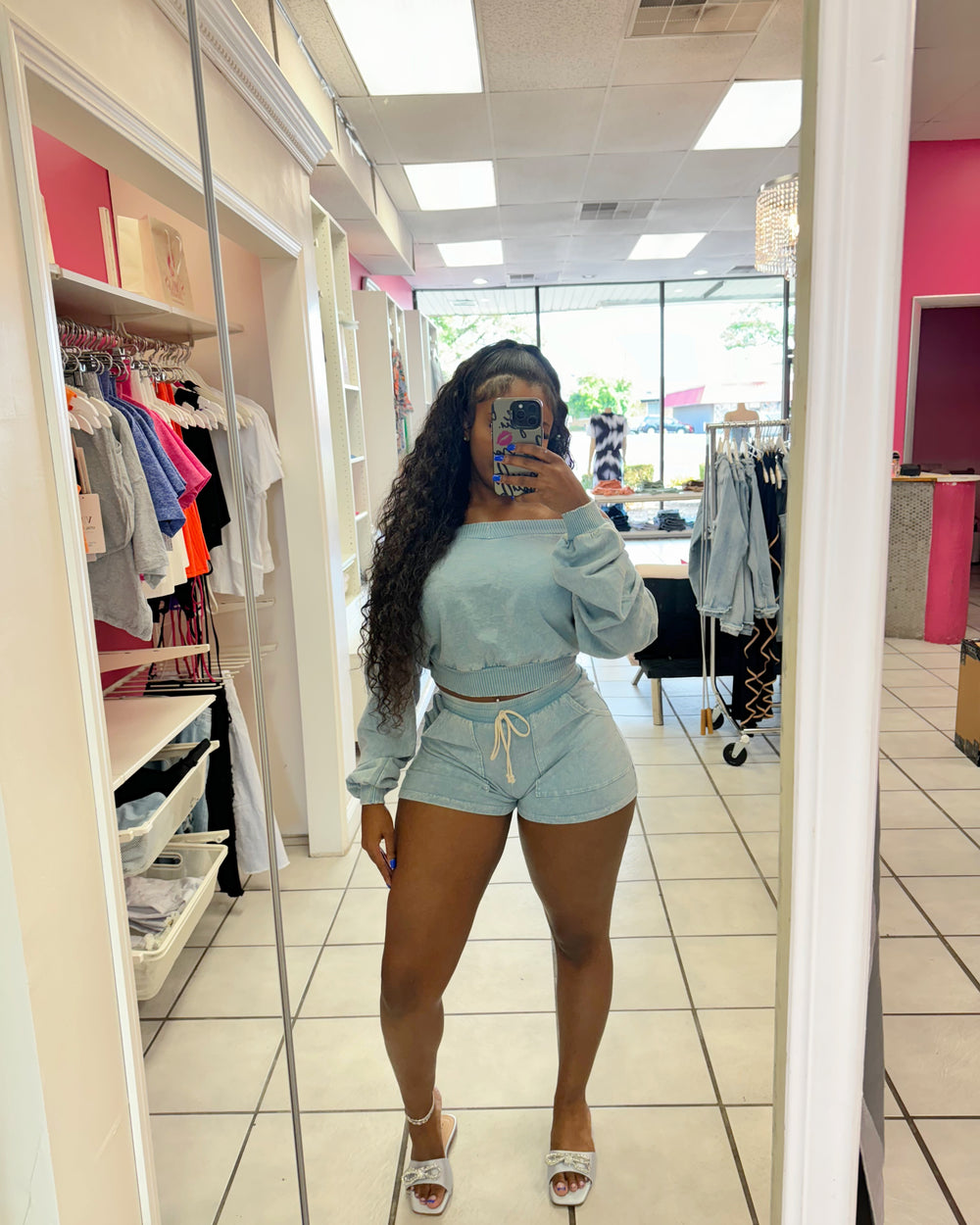 Feminine Energy Acid Wash Set-Aqua
